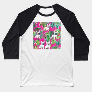 Preppy French bulldogs and palm leaves on hot pink Baseball T-Shirt